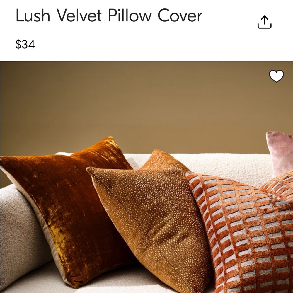 TWO West Elm Velvet Pillow Covers in Copper